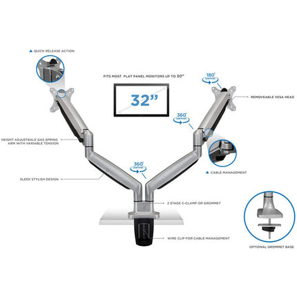 Mount-It! Soporte de Escritorio para Doble Monitor hasta 32" Plata 24" Extensión 13" Altura