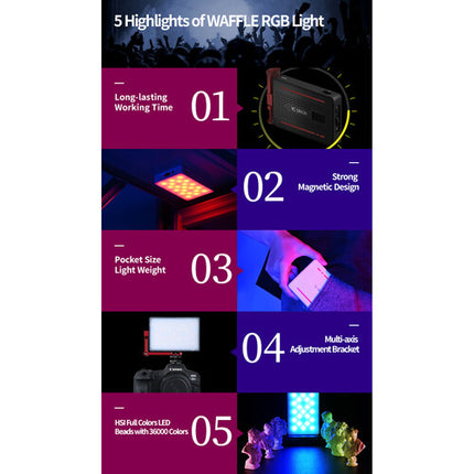 YC Onion WAFFLE Pro Luz LED RGB Recargable 2900mAh 3200-6200K Ajustable