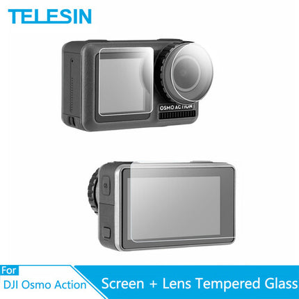 TELESIN Protector de Vidrio Templado para Lente y Pantalla DJI Osmo Action 0.01" con Paño de Microfibra