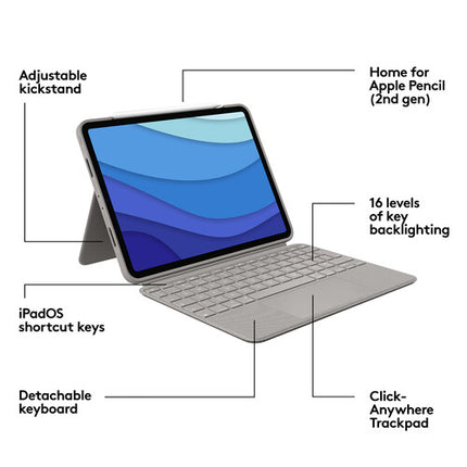 Logitech Combo Touch Funda Teclado Retroiluminado con Touchpad para iPad Pro 11" 1-4 Gen Sand