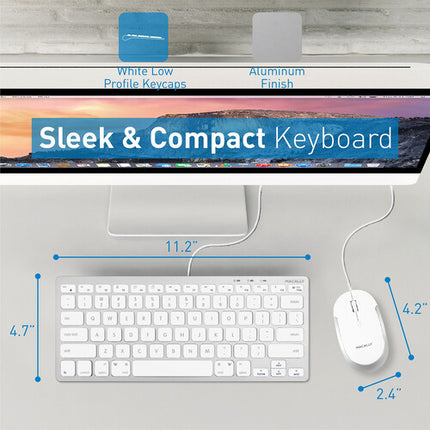 Macally Compact Teclado de Aluminio USB y Ratón Silencioso Blanco