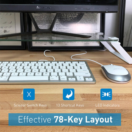 Macally Compact Teclado de Aluminio USB y Ratón Silencioso Blanco