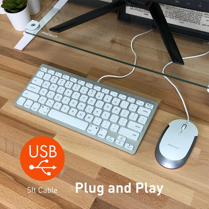 Macally Compact Teclado de Aluminio USB y Ratón Silencioso Blanco