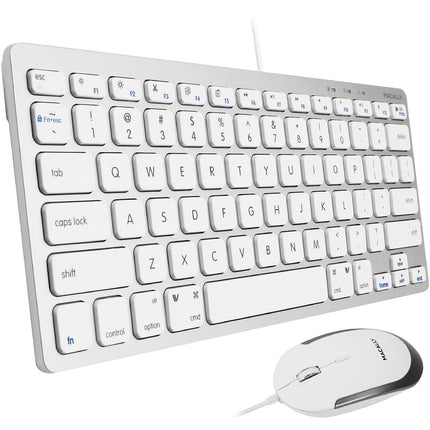 Macally Compact Teclado de Aluminio USB y Ratón Silencioso Blanco
