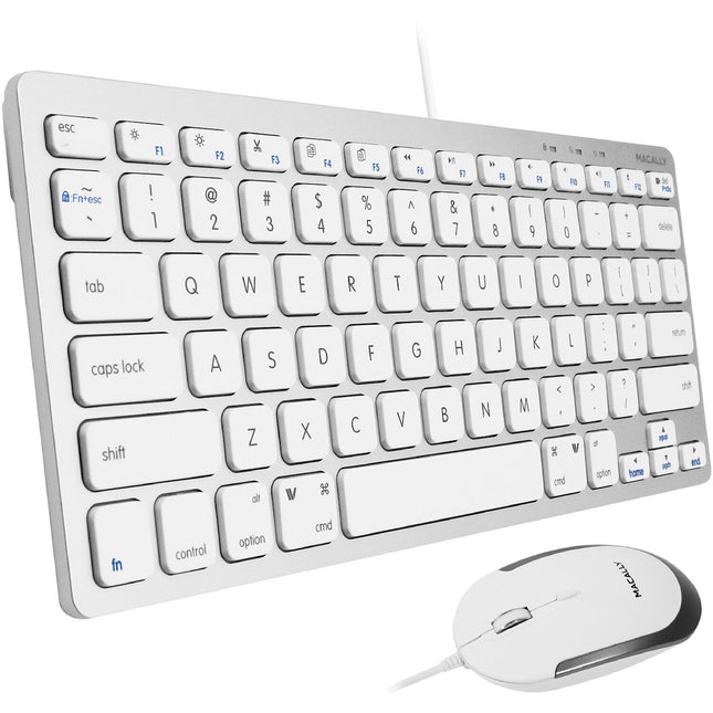 Macally Compact Teclado de Aluminio USB y Ratón Silencioso Blanco