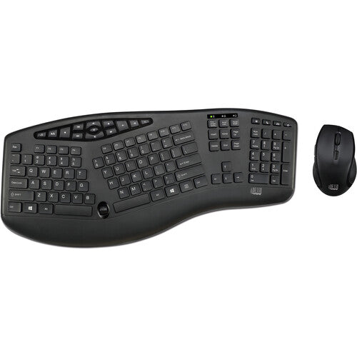 Adesso Trueform Teclado Ergónomico Inalámbrico 2.4 GHz y Ratón Óptico Negro