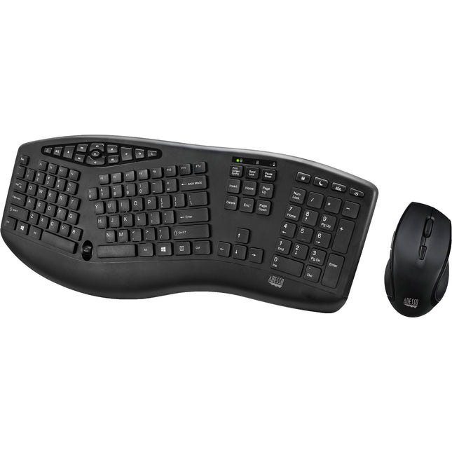 Adesso Trueform Teclado Ergónomico Inalámbrico 2.4 GHz y Ratón Óptico Negro