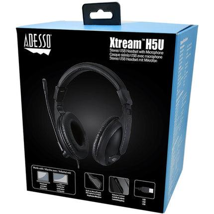 Adesso Xtream Auriculares Multimedia USB Estéreo con Micrófono y Control de Volumen