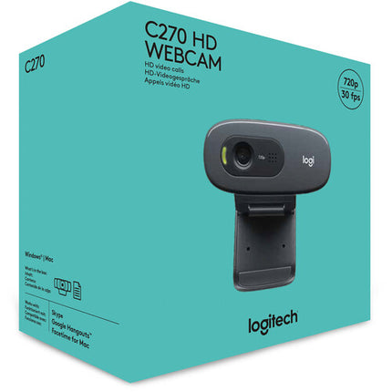 Logitech C270 Webcam HD 720p 30fps con Micrófono Integrado y Cable 1.52 m