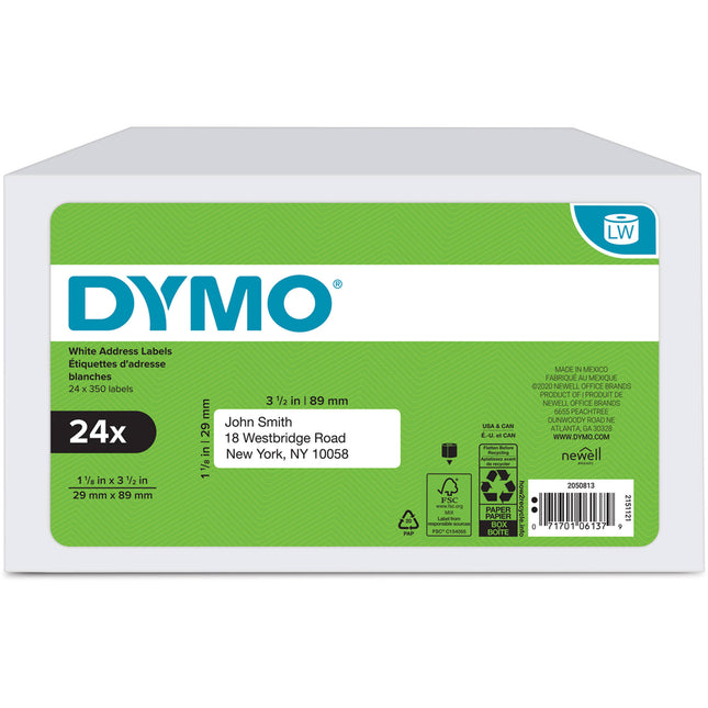 Dymo Etiquetas para Dirección 1.13 x 3.5 pulgadas 350 Etiquetas 24 Rollos
