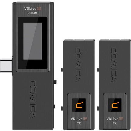 Comica Audio VDLive10 sistema micrófono inalámbrico ultracompacto 2 personas 2.4 GHz 98 pies alcance batería recargable 4 horas