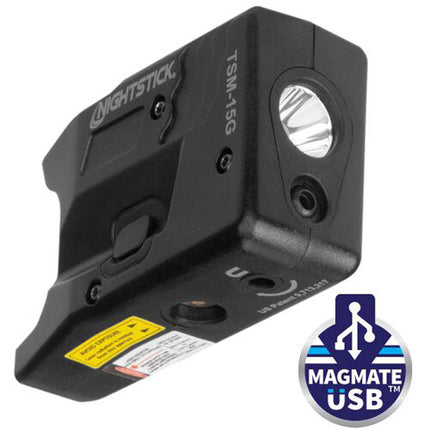 Nightstick TSM-15G Linterna Recargable Subcompacta para Arma con Láser Verde 150 Lúmenes y 45 Minutos de Autonomía