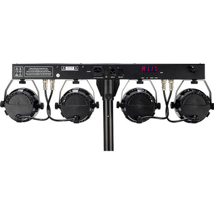 Eliminator Lighting Mini Par Bar Sistema de Iluminación Portátil con 4 Luces Par y Trípode Ajustable