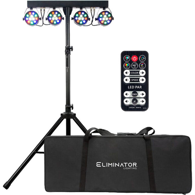 Eliminator Lighting Mini Par Bar Sistema de Iluminación Portátil con 4 Luces Par y Trípode Ajustable