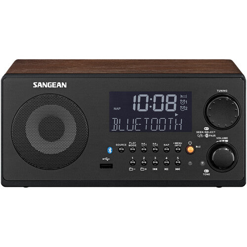 Sangean WR-22 Radio Digital AM/FM con Bluetooth Dual Alarmas Madera