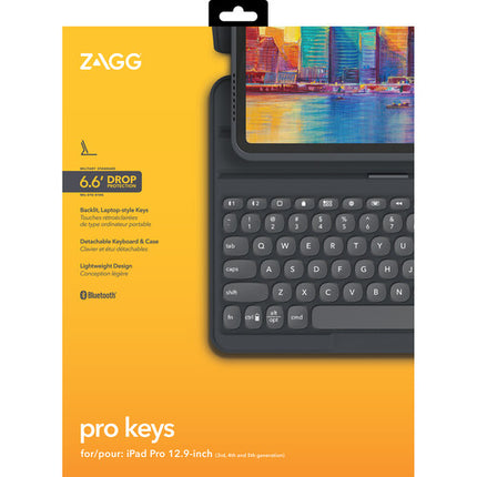 ZAGG Pro Keys Teclado Inalámbrico con Funda Desmontable para iPad Pro 12.9" 3ª a 5ª Gen Bluetooth Retroiluminado con Soporte para Apple Pencil