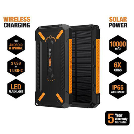 ToughTested Cargador Solar 10000mAh Batería Recargable y Carga Inalámbrica 10W