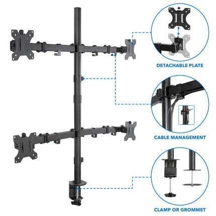 Mount-It! Soporte de Escritorio para 4 Monitores 19-32" VESA 75x75 100x100