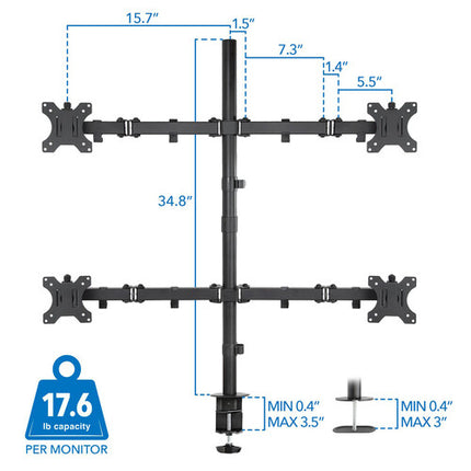 Mount-It! Soporte de Escritorio para 4 Monitores 19-32" VESA 75x75 100x100