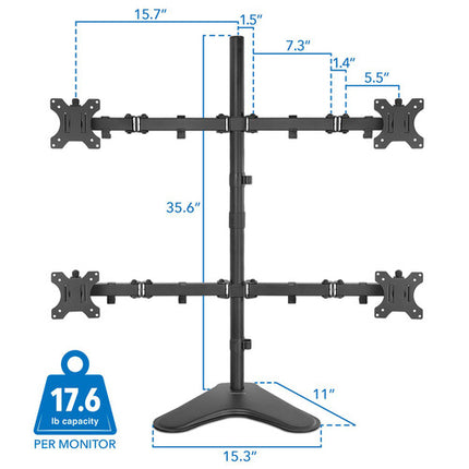Mount-It! Quad Soporte de Escritorio para Monitores hasta 32" 17.6 lb Ajuste de Altura 34.8"