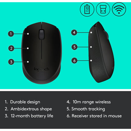Logitech M170 Ratón Inalámbrico Negro 2.4 GHz Batería 12 Meses