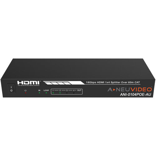A-Neuvideo Extensor Splitter HDMI 4K60 1080p con 4 Receptores Cat 6 y Cables IR