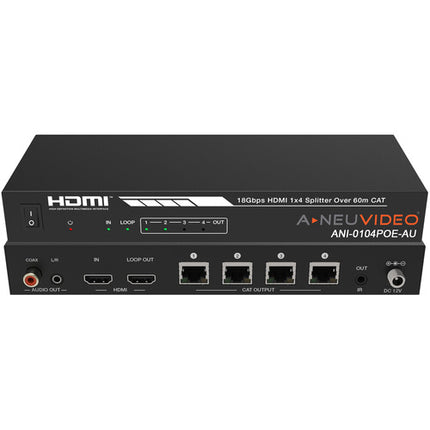 A-Neuvideo Extensor Splitter HDMI 4K60 1080p con 4 Receptores Cat 6 y Cables IR