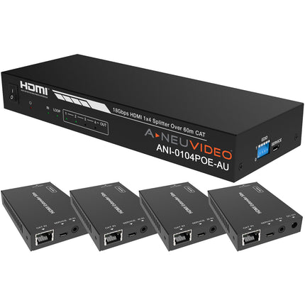 A-Neuvideo Extensor Splitter HDMI 4K60 1080p con 4 Receptores Cat 6 y Cables IR