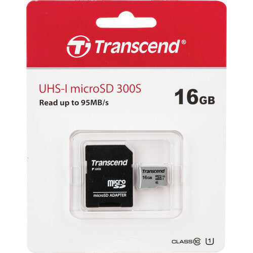 Transcend 16GB 300S Tarjeta microSDHC UHS-I Clase 10 con Adaptador SD