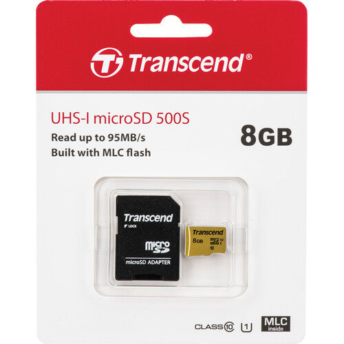 Transcend 8GB 500S UHS-I microSDHC con Adaptador SD Velocidad 95MBs