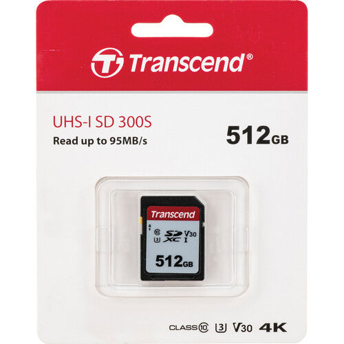 Transcend 512GB Tarjeta de Memoria SDXC UHS-I 100MB/s 55MB/s V30 Class 10