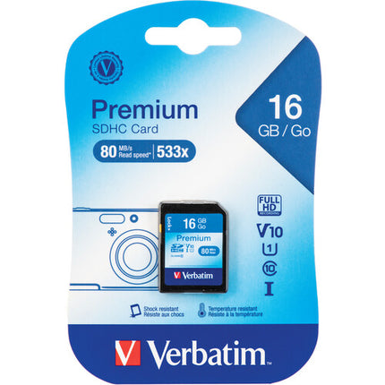 Verbatim 16GB UHS-I SDHC Tarjeta de Memoria Clase 10 U1 V10 80MB/s