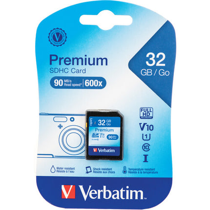 Verbatim 32GB Tarjeta de Memoria SDHC UHS-I 90MBs Lectura 10MBs Escritura