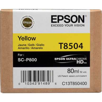 Epson T850400 Cartucho de Tinta Amarilla UltraChrome HD 80 ml Pigmentada para SureColor P800