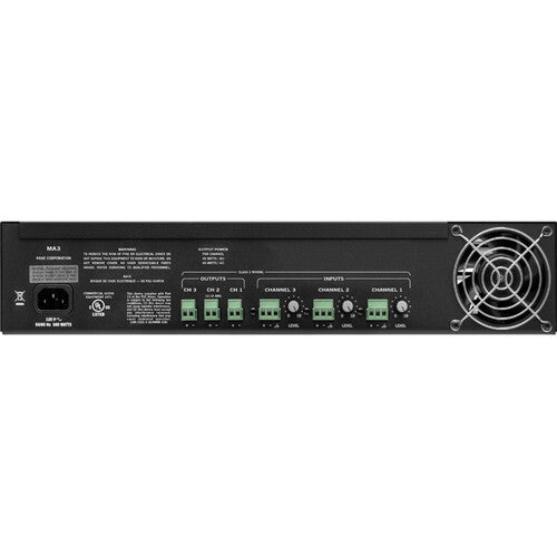 Rane Commercial MA 3 Amplificador con 3 Canales 60W a 4 Ohmios y Filtro High-Pass 80 Hz