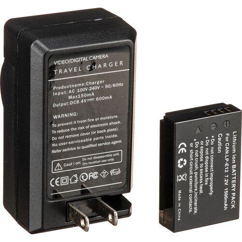 Bescor LPE12 Kit de Batería y Cargador para Canon con Diseño Compacto y Enchufe Plegable