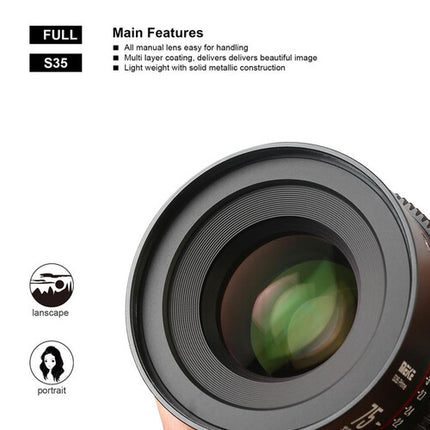 Meike 75mm T2.1 Prime Cine para Super35 Montura EF 27.6" MDF 270° enfoque