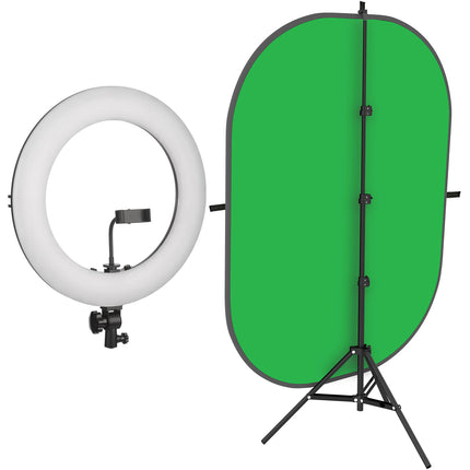 Angler Kit de Luz Anular Bi-Color 18" con Fondo Verde y Trípode 8'