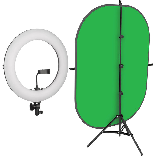 Angler Kit de Luz Anular Bi-Color 18" con Fondo Verde y Trípode 8'