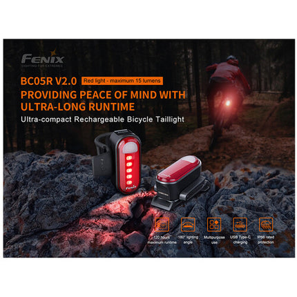Fenix BC05R V2 Luz Trasera Recargable USB C 180° 120 Hrs IP66
