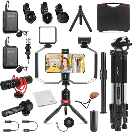 Movo Photo iVlog5 Kit de video para smartphone micrófono inalámbrico 49 luces LED
