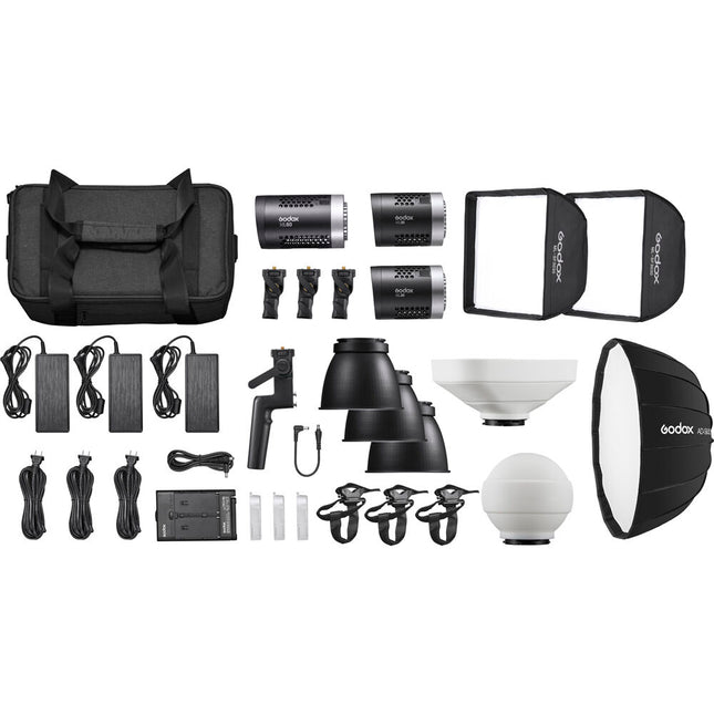 Godox ML60 ML30 Kit Iluminación LED Día 3 Luces Softbox Parabólico 65 cm