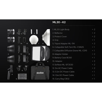Godox ML30 Dainty Kit LED con 2 luces reflectores y softboxes