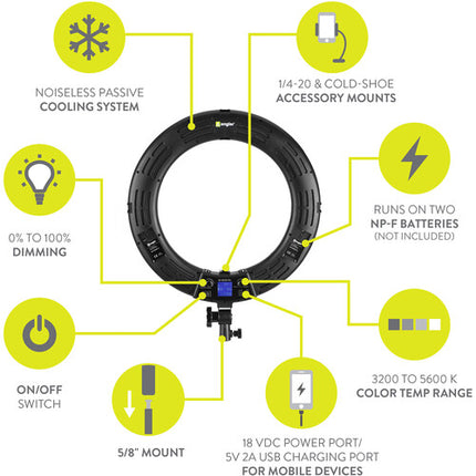 Angler Bi-Color LED Ring Light 18 Pulgadas Luz Regulable 3200-5600K con Soporte para Smartphone