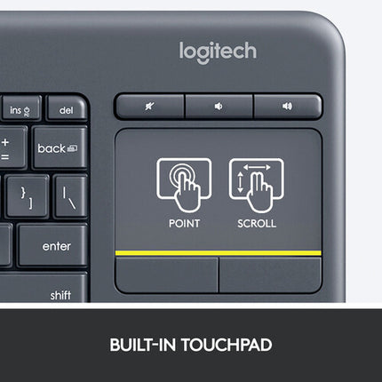 Logitech K400 Plus Teclado Inalámbrico con Touchpad 33 pies 18 meses batería