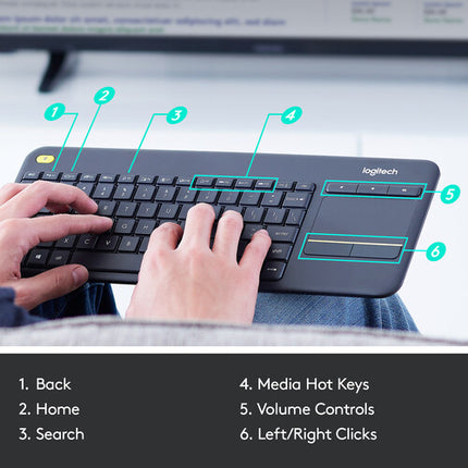Logitech K400 Plus Teclado Inalámbrico con Touchpad 33 pies 18 meses batería