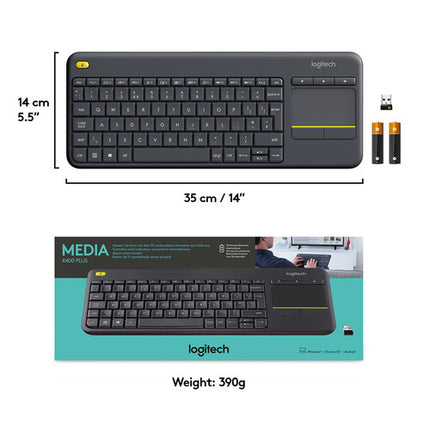 Logitech K400 Plus Teclado Inalámbrico con Touchpad 33 pies 18 meses batería