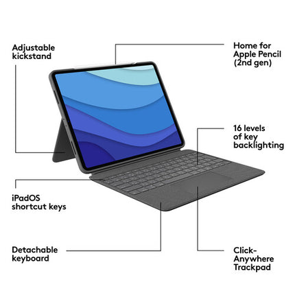 Logitech Combo Touch Funda con Teclado Retroiluminado para iPad Pro 12.9" 5ª y 6ª Gen Gris Oxford
