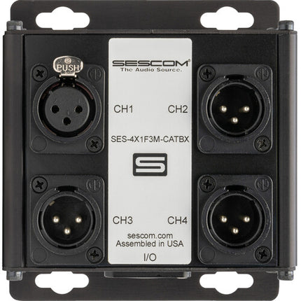 Sescom SES-4X1F3M-CATBX Extensor de Audio Pasivo 4 Canales XLR a RJ45 Cat 5/6/7