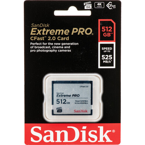 SanDisk 512GB Extreme PRO CFast 2.0 Tarjeta de Memoria 525 MB/s Lectura 450 MB/s Escritura
